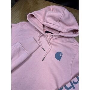 Carhartt Kid's Relaxed Fit Pink Long Sleeve Hoodie Size L (12-14) Distresse